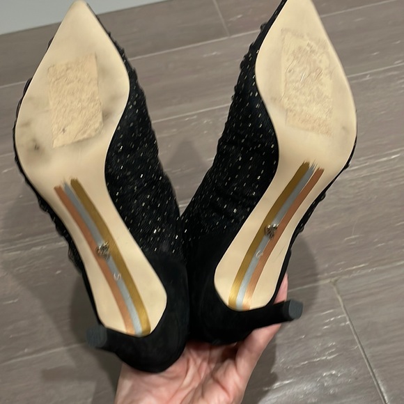 New in Box Sam Edelman Farren black Gold Tulle sexy pointed toe suede bootie 6 - Picture 5 of 5